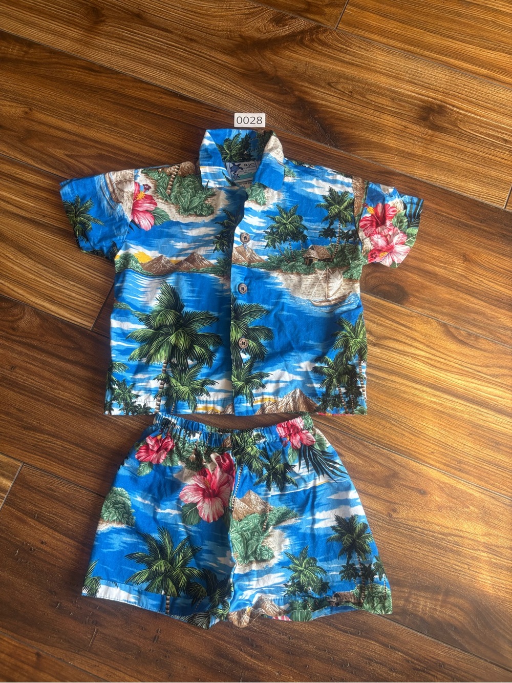 Kids Blue Tropical Button-Down Shirt and Shorts Set - Island Print